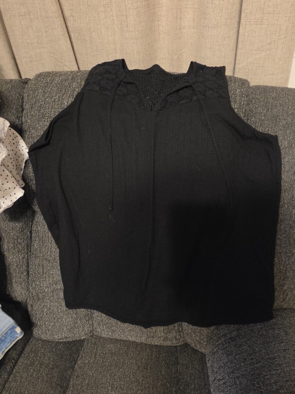 torrid Black Sleeveless Knit Tank with Lace Yoke